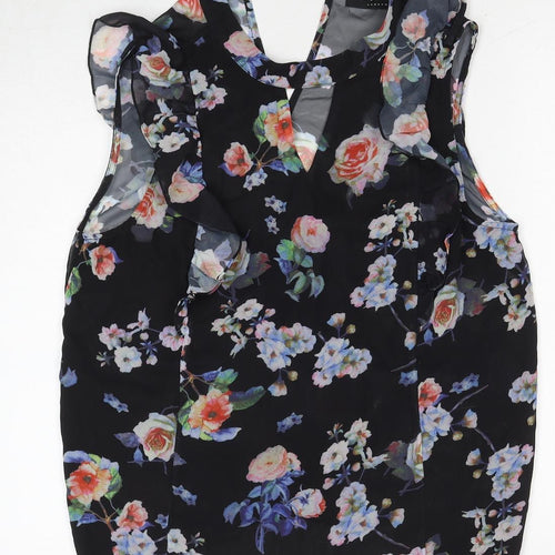 Angeleye Womens Black Floral Polyester Basic Blouse Size 14 Round Neck