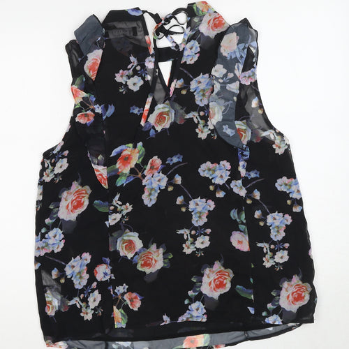 Angeleye Womens Black Floral Polyester Basic Blouse Size 14 Round Neck