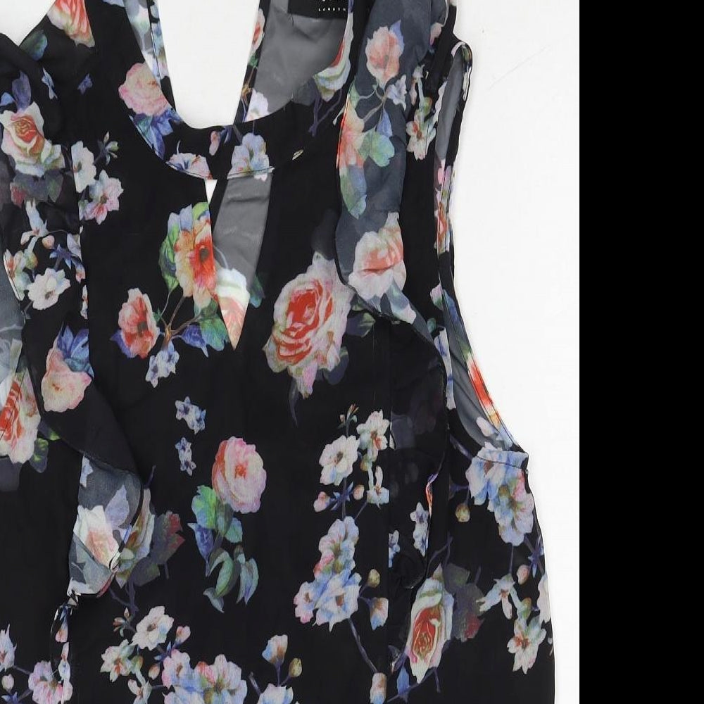 Angeleye Womens Black Floral Polyester Basic Blouse Size 14 Round Neck