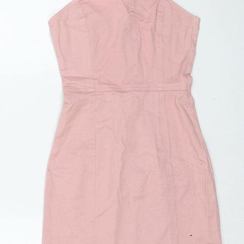 Divided by H&M Womens Pink Cotton Slip Dress Size 6 Square Neck Zip