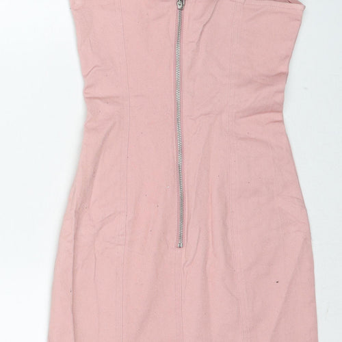 Divided by H&M Womens Pink Cotton Slip Dress Size 6 Square Neck Zip