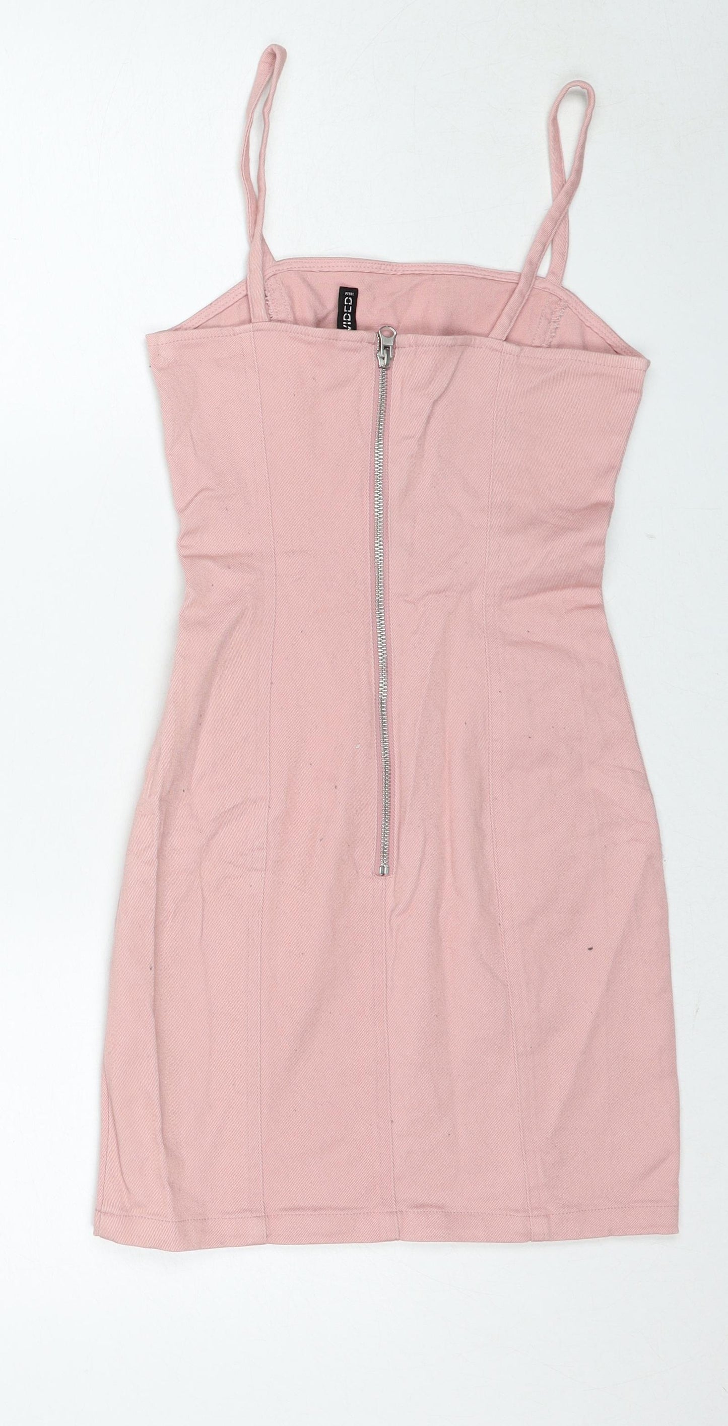 Divided by H&M Womens Pink Cotton Slip Dress Size 6 Square Neck Zip