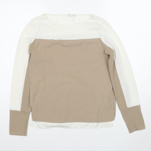 Zara Womens Beige Polyester Basic Blouse Size S Round Neck