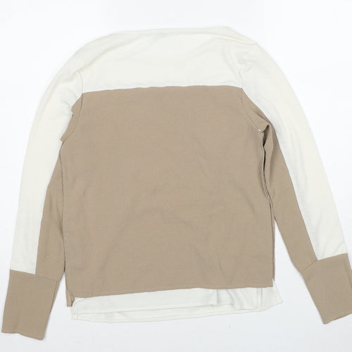 Zara Womens Beige Polyester Basic Blouse Size S Round Neck