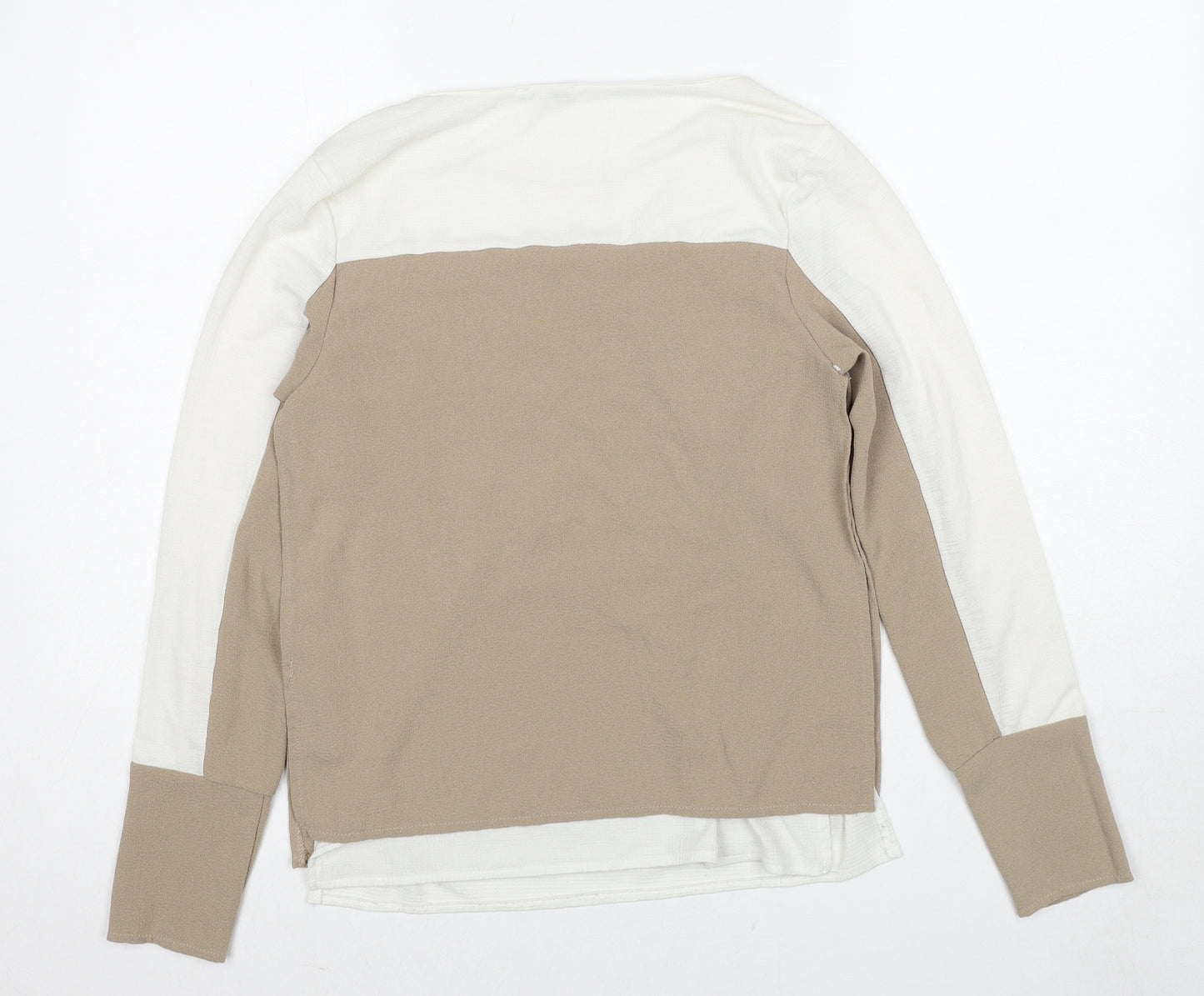 Zara Womens Beige Polyester Basic Blouse Size S Round Neck