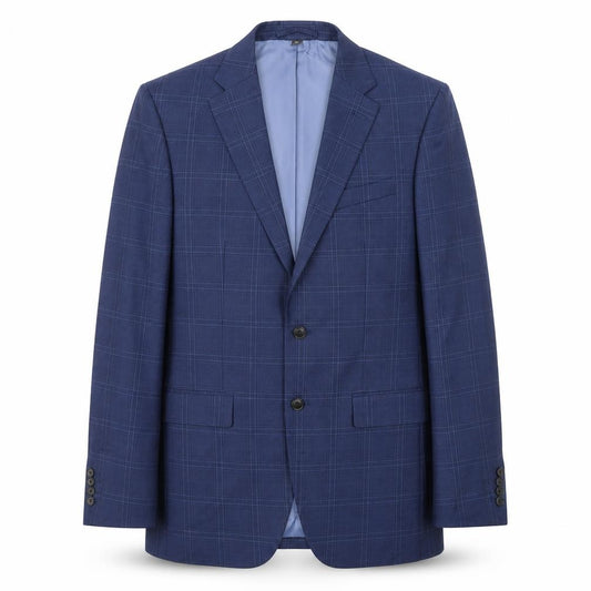 Front view of Marks & Spencer men’s blue striped polyester jacket suit jacket, size 40, regular