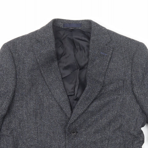 Marks and Spencer Mens Blue Geometric Wool Jacket Suit Jacket Size 40 Regular