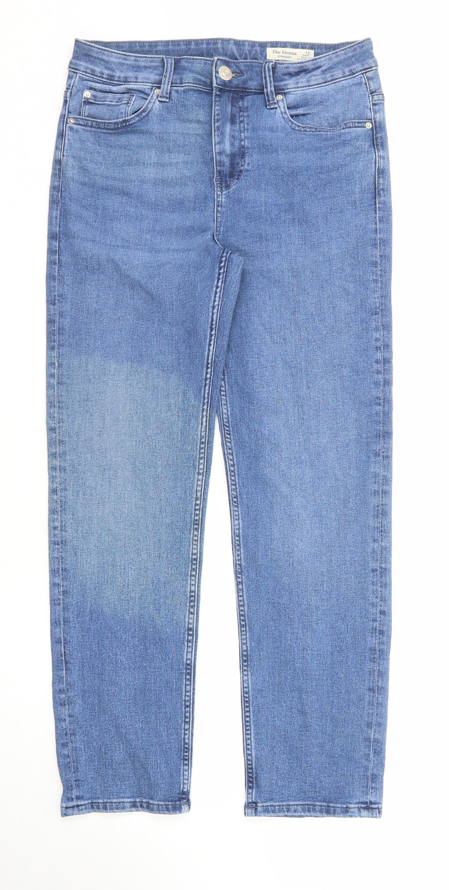 Marks and Spencer Womens Blue Cotton Straight Jeans Size 12 Regular Zip