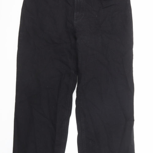 Marks and Spencer Womens Black Cotton Wide-Leg Jeans Size 16 Regular Zip