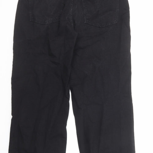 Marks and Spencer Womens Black Cotton Wide-Leg Jeans Size 16 Regular Zip