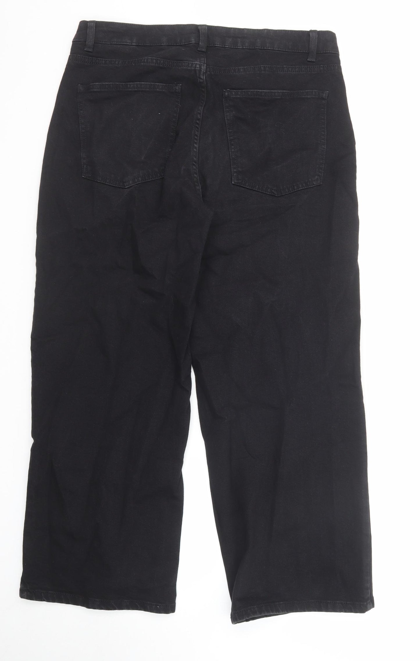 Marks and Spencer Womens Black Cotton Wide-Leg Jeans Size 16 Regular Zip