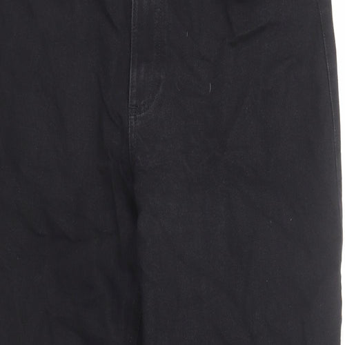 Marks and Spencer Womens Black Cotton Wide-Leg Jeans Size 16 Regular Zip