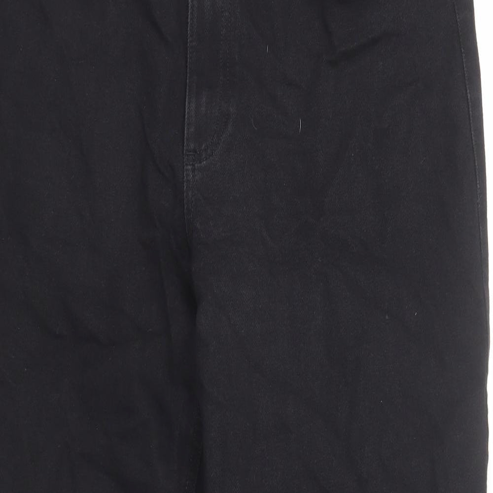 Marks and Spencer Womens Black Cotton Wide-Leg Jeans Size 16 Regular Zip