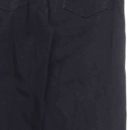 Marks and Spencer Womens Black Cotton Wide-Leg Jeans Size 16 Regular Zip