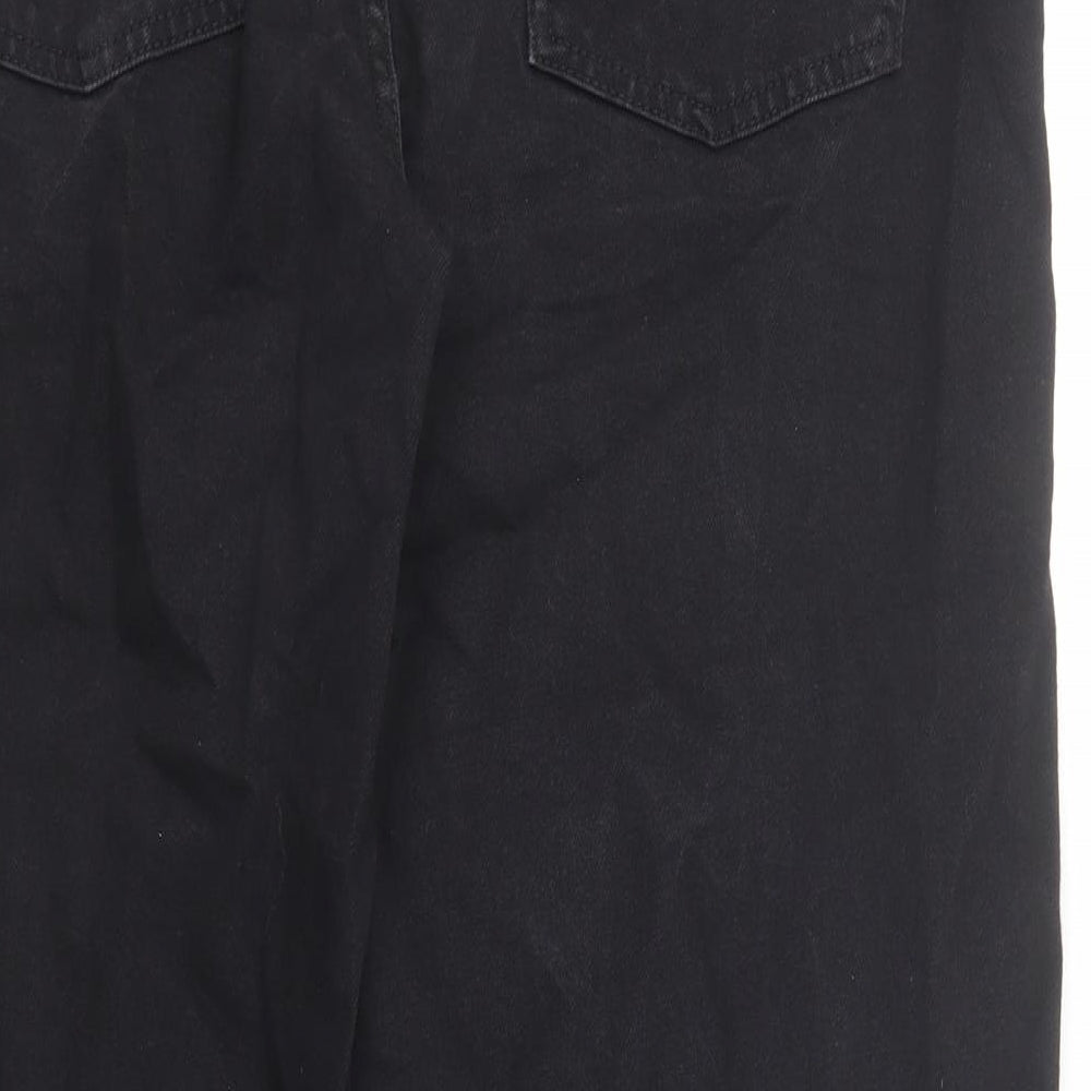 Marks and Spencer Womens Black Cotton Wide-Leg Jeans Size 16 Regular Zip