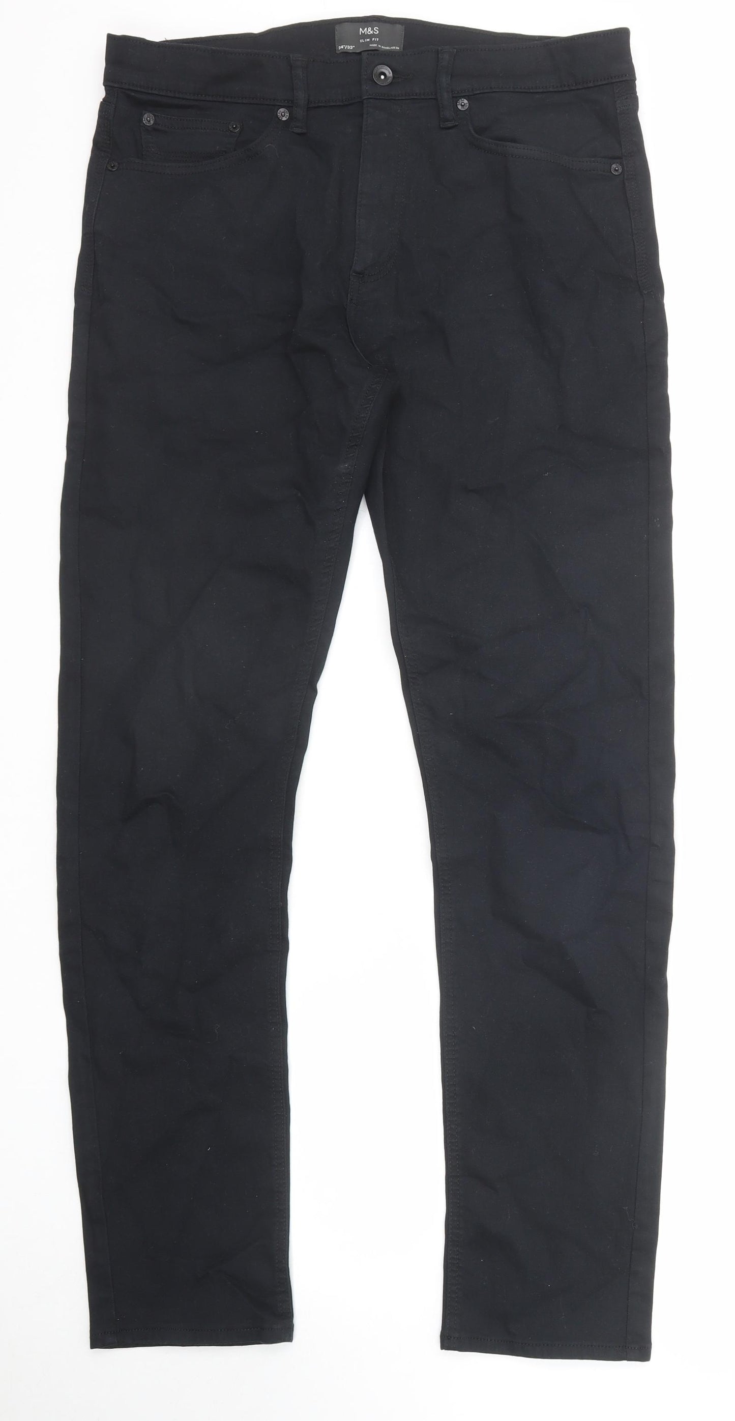 Marks and Spencer Mens Black Cotton Skinny Jeans Size 34 in L33 in Slim Zip