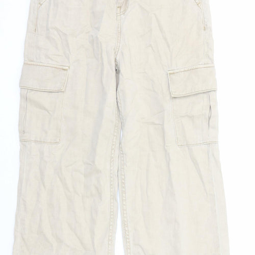 Marks and Spencer Boys Beige Lyocell Wide-Leg Jeans Size 11-12 Years Regular Zip