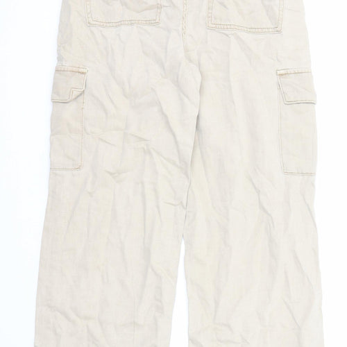 Marks and Spencer Boys Beige Lyocell Wide-Leg Jeans Size 11-12 Years Regular Zip