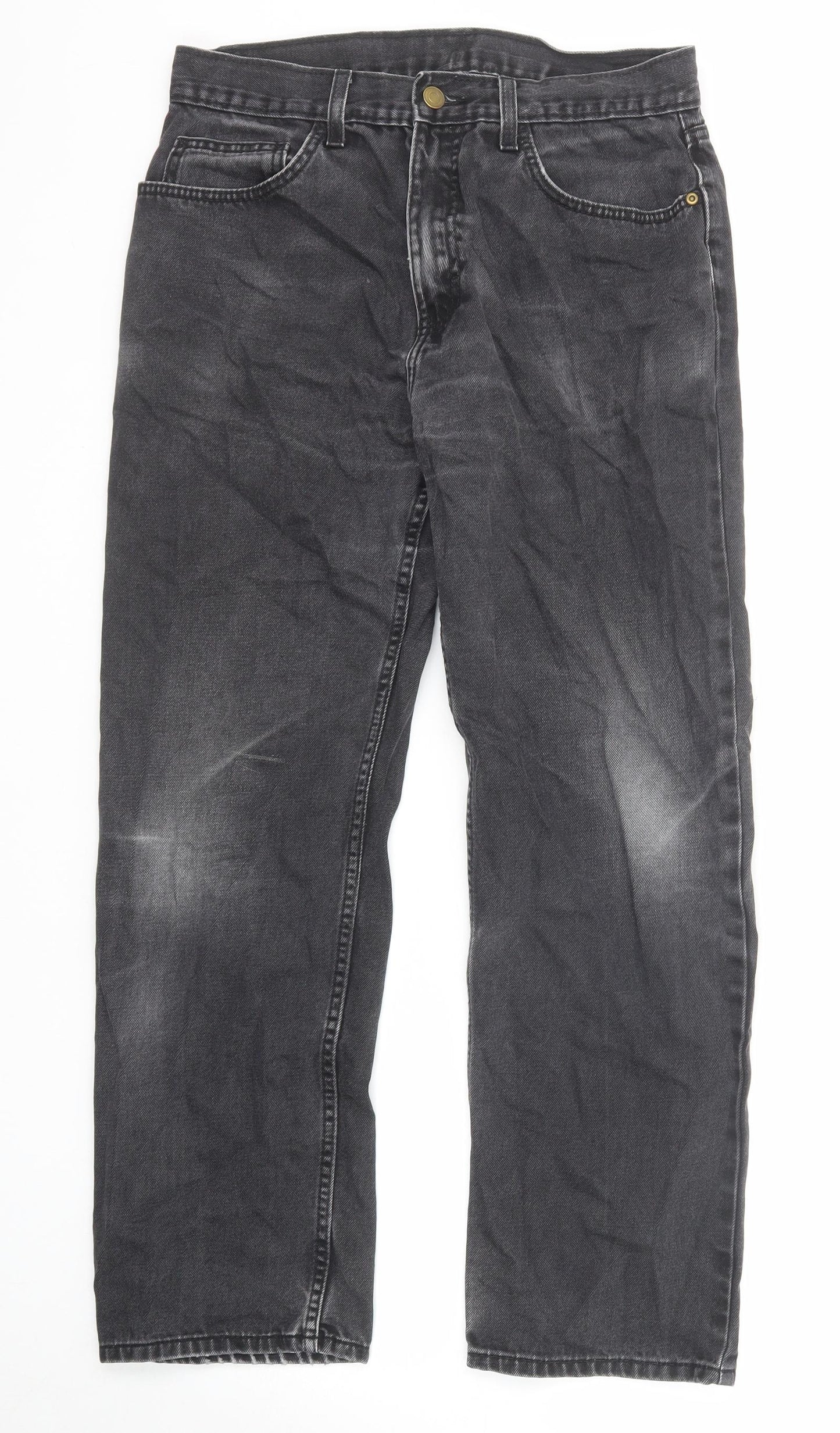 Marks and Spencer Mens Black Cotton Straight Jeans Size 32 in L29 in Regular Zip