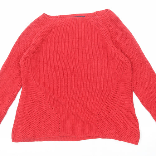 Marks and Spencer Womens Red Boat Neck Cotton Pullover Jumper Size 16