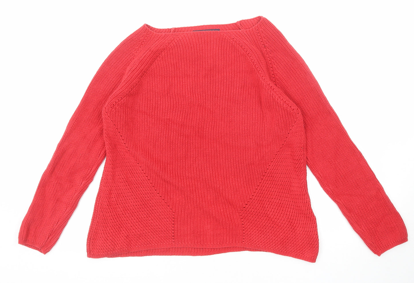 Marks and Spencer Womens Red Boat Neck Cotton Pullover Jumper Size 16