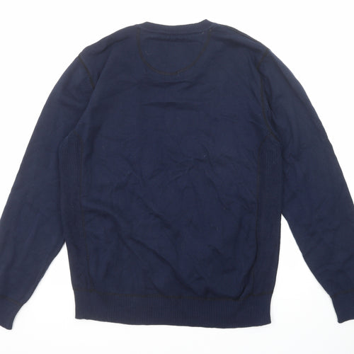 NEXT Mens Blue V-Neck Cotton Pullover Jumper Size L Long Sleeve