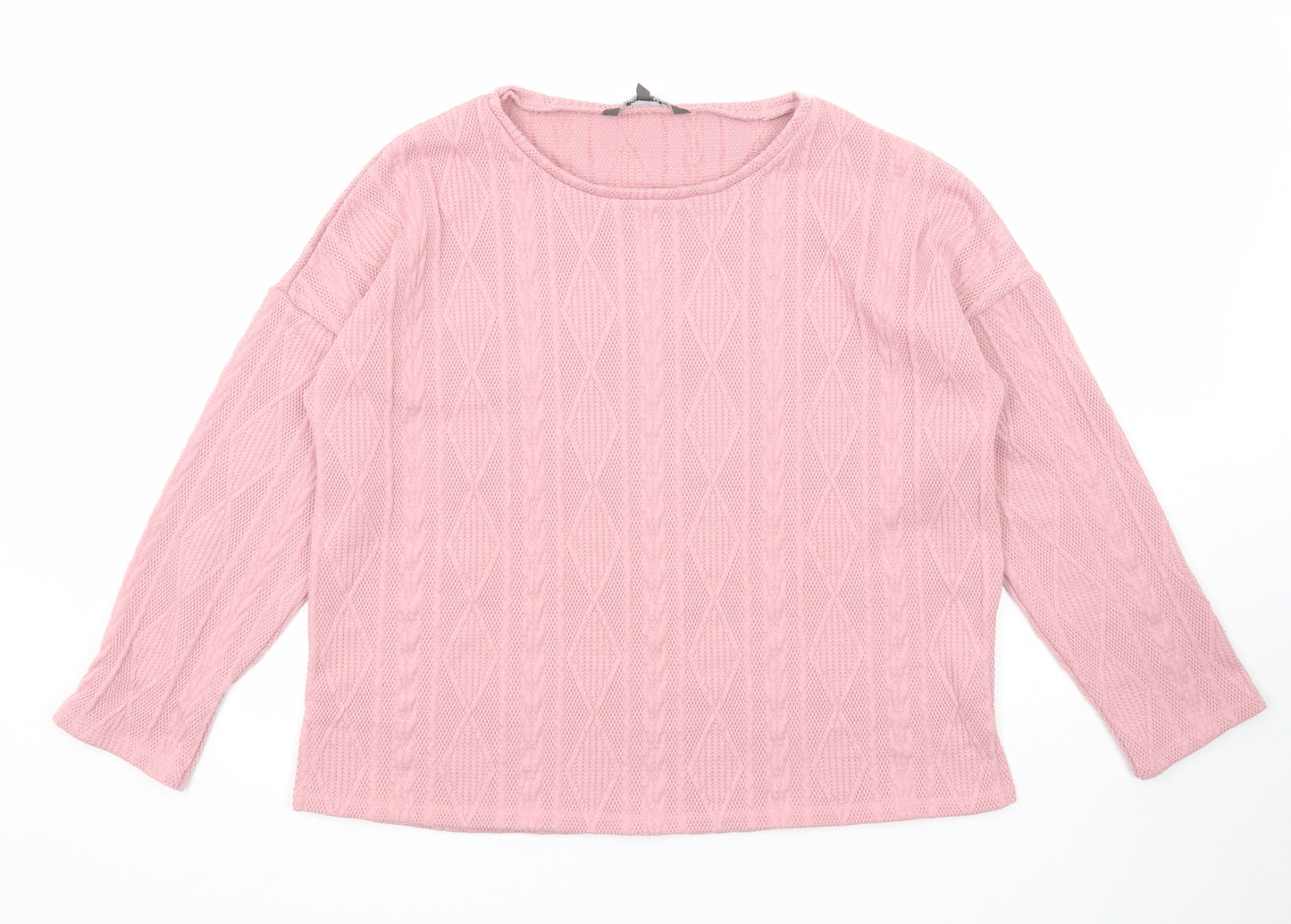 Bonmarché Womens Pink Round Neck Geometric Polyester Pullover Jumper Size 14