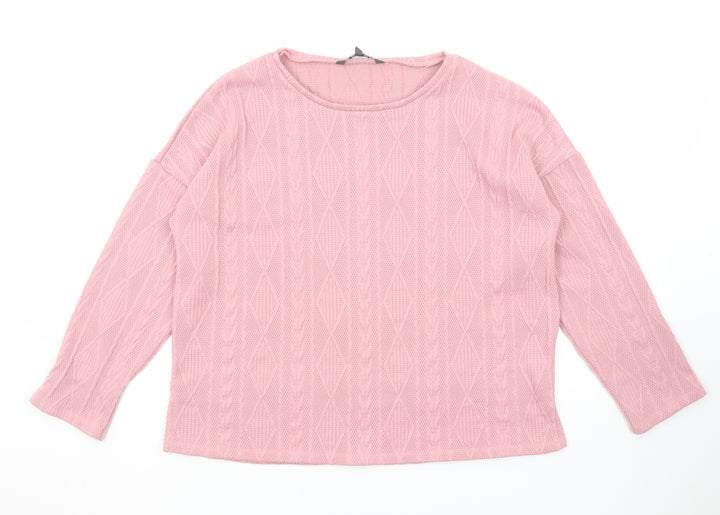 Bonmarché Womens Pink Round Neck Geometric Polyester Pullover Jumper Size 14