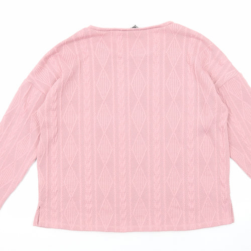Bonmarché Womens Pink Round Neck Geometric Polyester Pullover Jumper Size 14