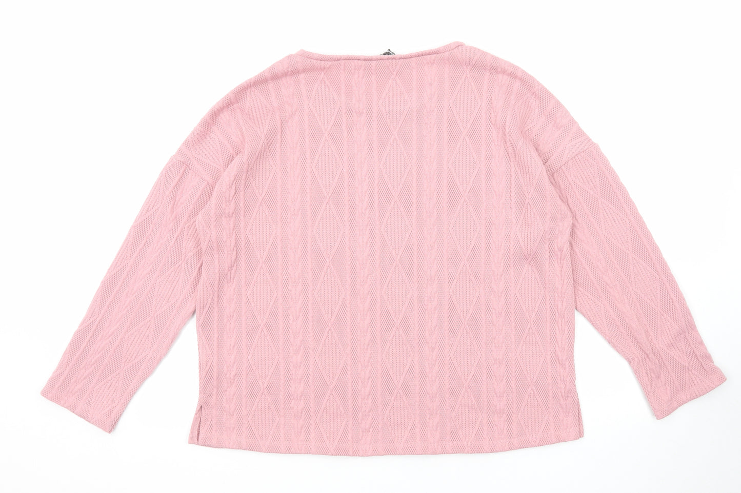 Bonmarché Womens Pink Round Neck Geometric Polyester Pullover Jumper Size 14