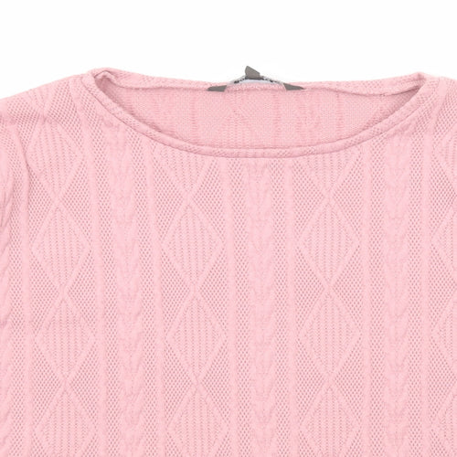 Bonmarché Womens Pink Round Neck Geometric Polyester Pullover Jumper Size 14