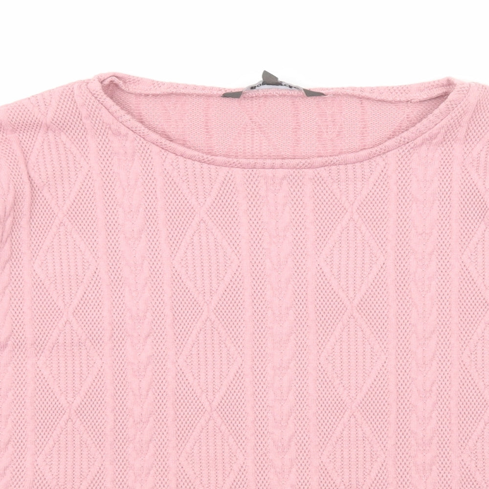 Bonmarché Womens Pink Round Neck Geometric Polyester Pullover Jumper Size 14