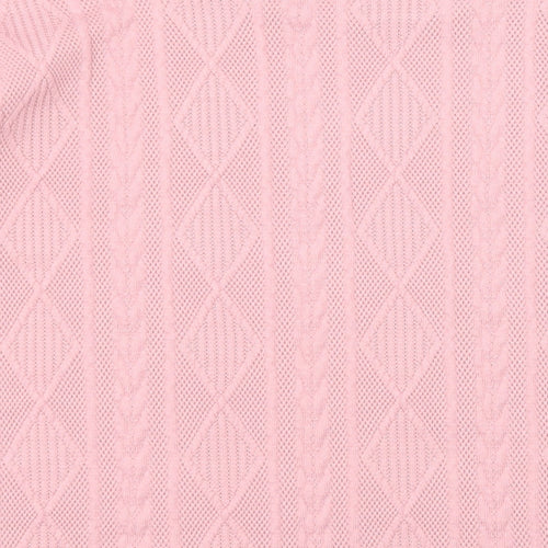 Bonmarché Womens Pink Round Neck Geometric Polyester Pullover Jumper Size 14
