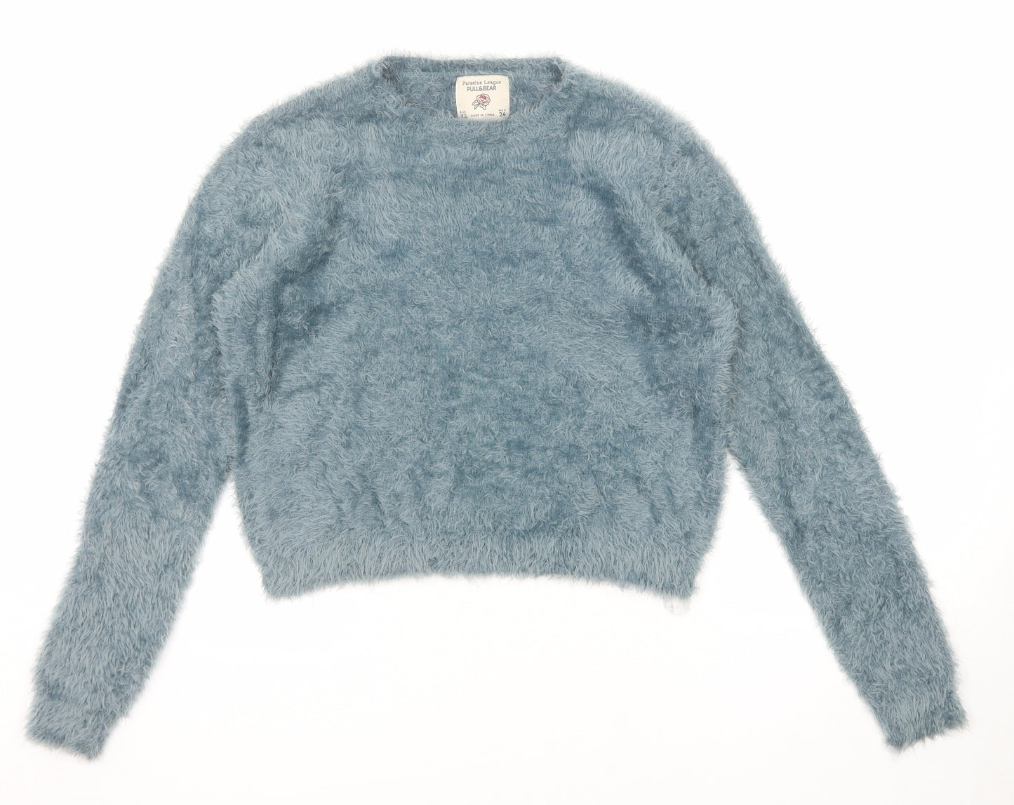 Pull&Bear Womens Blue Round Neck Polyamide Pullover Jumper Size XS