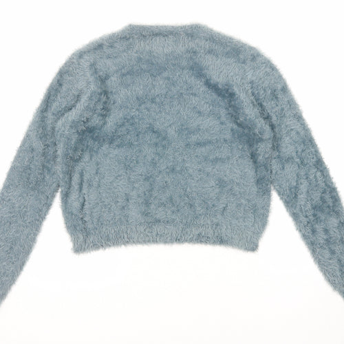 Pull&Bear Womens Blue Round Neck Polyamide Pullover Jumper Size XS