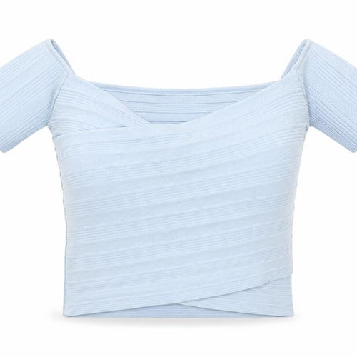 Bershka Womens Blue Viscose Cropped T-Shirt Size M V-Neck