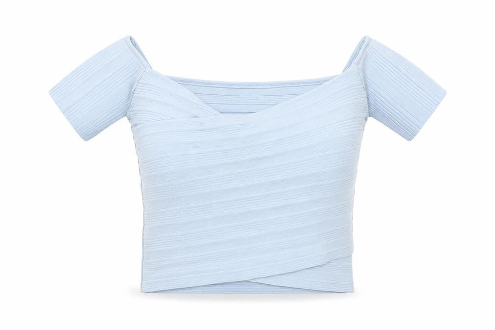 Bershka Womens Blue Viscose Cropped T-Shirt Size M V-Neck