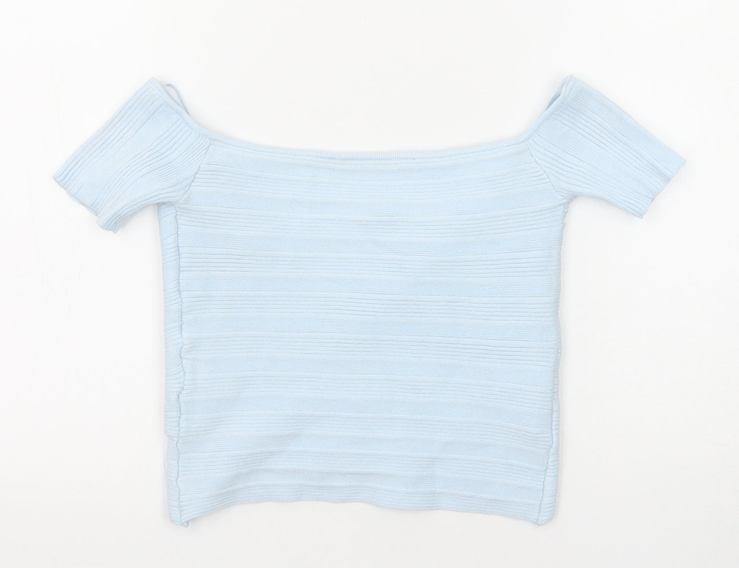 Bershka Womens Blue Viscose Cropped T-Shirt Size M V-Neck