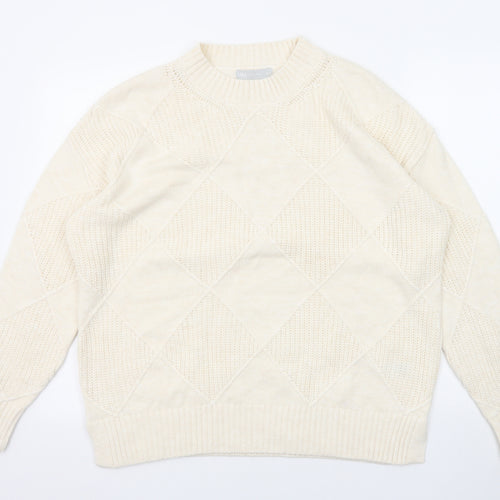 Marks and Spencer Womens Beige Mock Neck Argyle/Diamond Cotton Pullover Jumper Size L