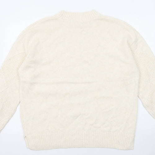 Marks and Spencer Womens Beige Mock Neck Argyle/Diamond Cotton Pullover Jumper Size L