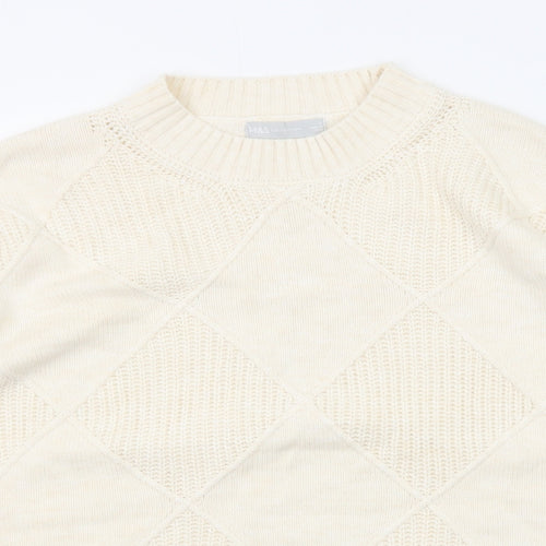Marks and Spencer Womens Beige Mock Neck Argyle/Diamond Cotton Pullover Jumper Size L
