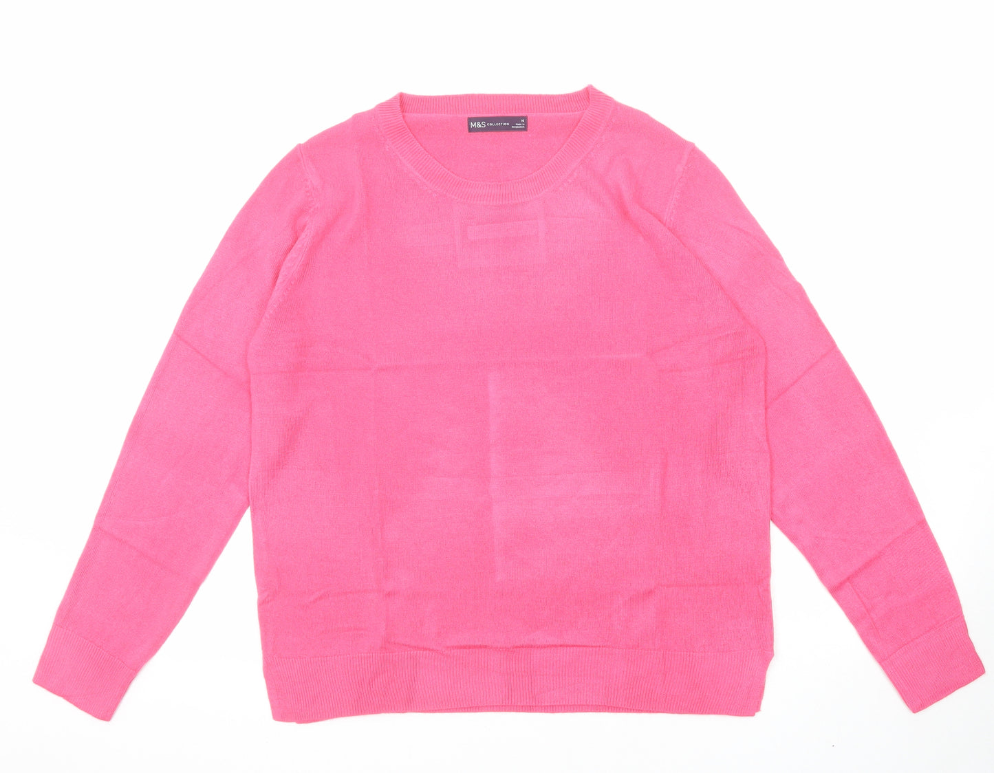 Marks and Spencer Womens Pink Round Neck Acrylic Pullover Jumper Size 16