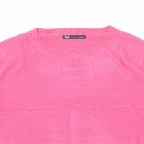 Marks and Spencer Womens Pink Round Neck Acrylic Pullover Jumper Size 16