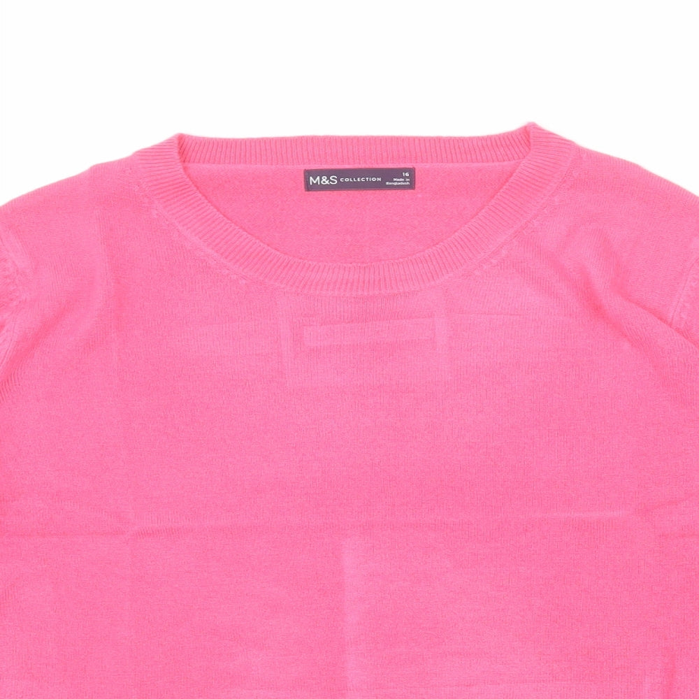 Marks and Spencer Womens Pink Round Neck Acrylic Pullover Jumper Size 16
