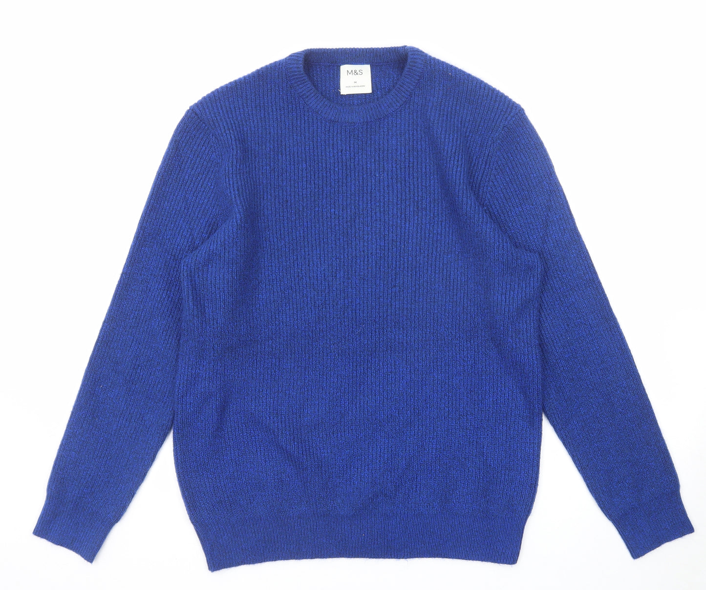 Marks and Spencer Mens Blue Round Neck Polyamide Pullover Jumper Size M Long Sleeve