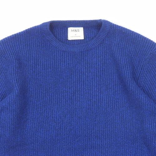 Marks and Spencer Mens Blue Round Neck Polyamide Pullover Jumper Size M Long Sleeve