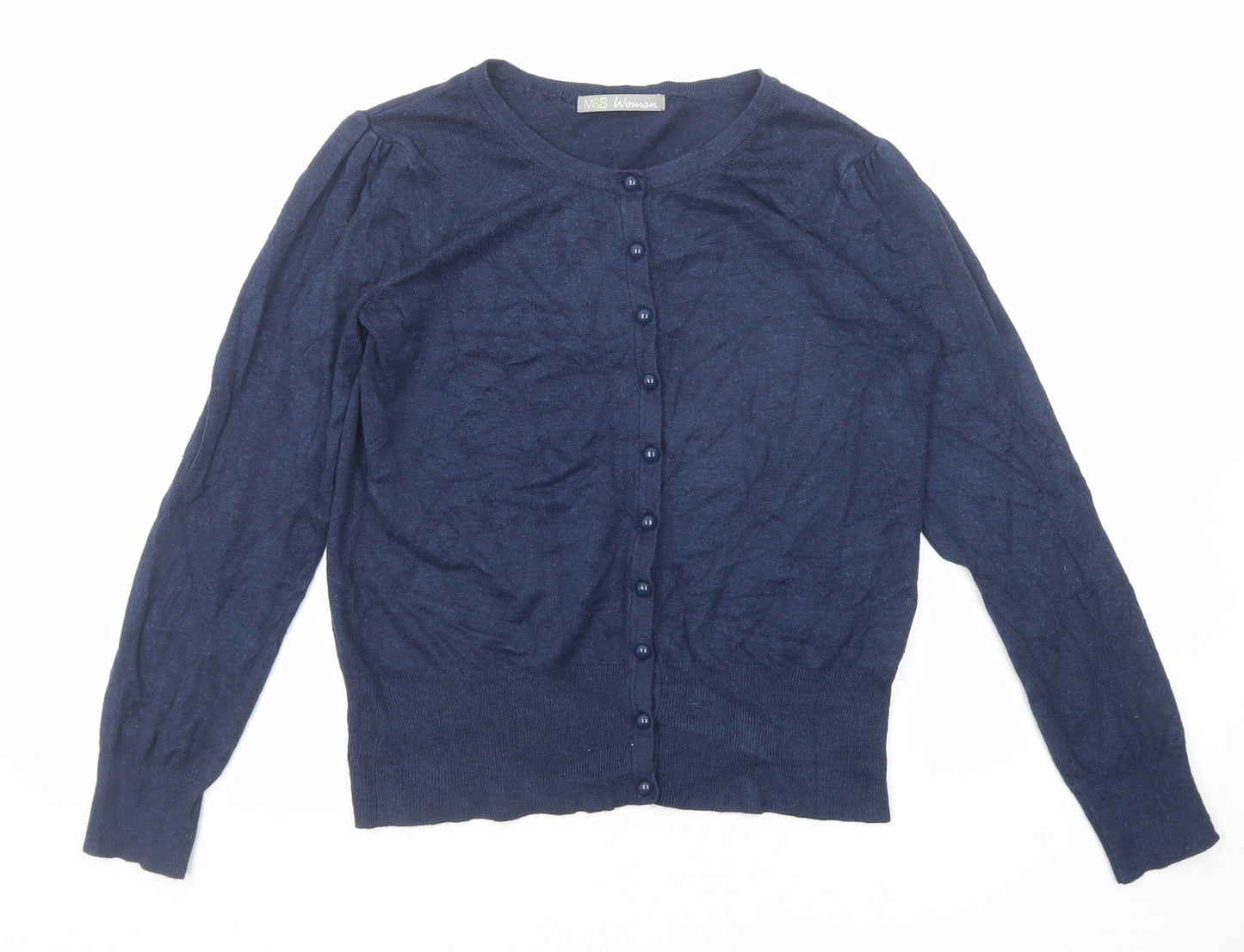 Marks and Spencer Womens Blue Round Neck Viscose Cardigan Jumper Size 8