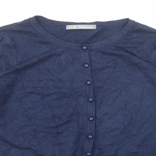 Marks and Spencer Womens Blue Round Neck Viscose Cardigan Jumper Size 8