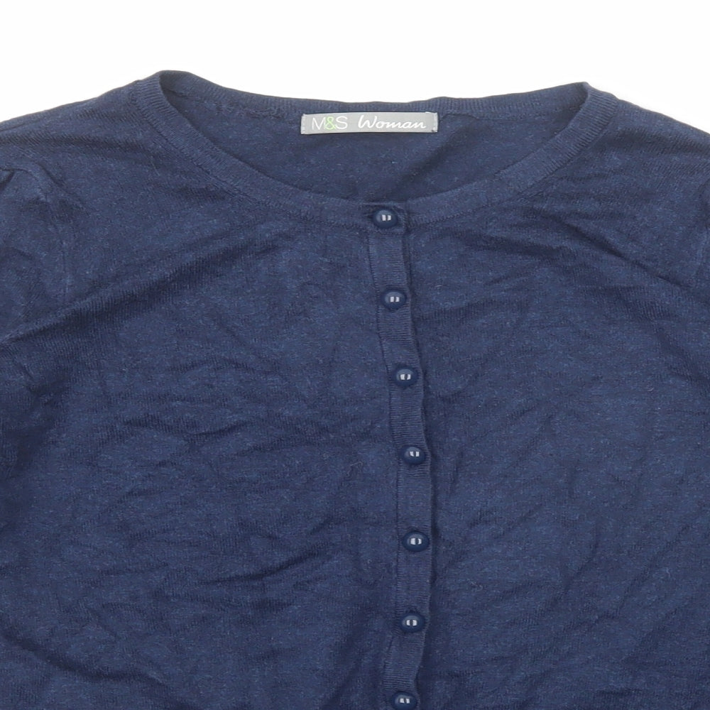 Marks and Spencer Womens Blue Round Neck Viscose Cardigan Jumper Size 8