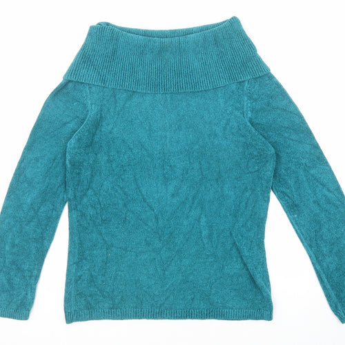 Marks and Spencer Womens Blue Roll Neck Viscose Pullover Jumper Size 12